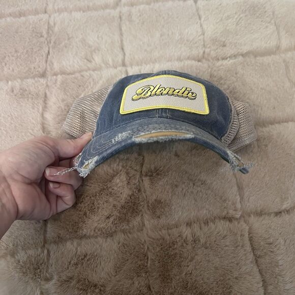 Blondie Trucker Hat Judith March Snapback Distressed Denim Vented One Size - Picture 7 of 13